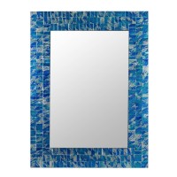 Glass Mosaic Wall Mirror 24x18 Handmade 'Silver Beach' NOVICA India   362290733280